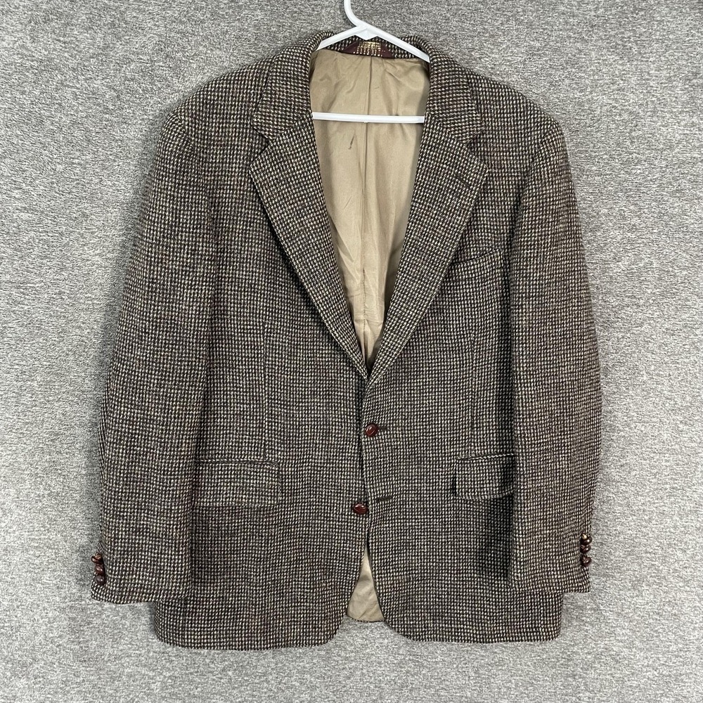 Harris Tweed Blazer Mens 44 Brown Check Wool Sport Coat Jacket USA Nordstrom